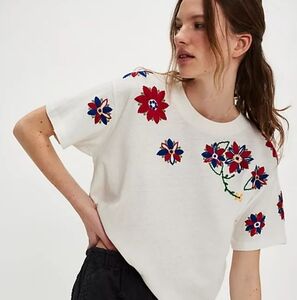 Floral Embroidered White T-Shirt